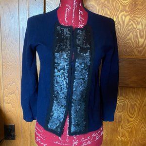 Dark Blue Aqua Cardigan with Black Sequins